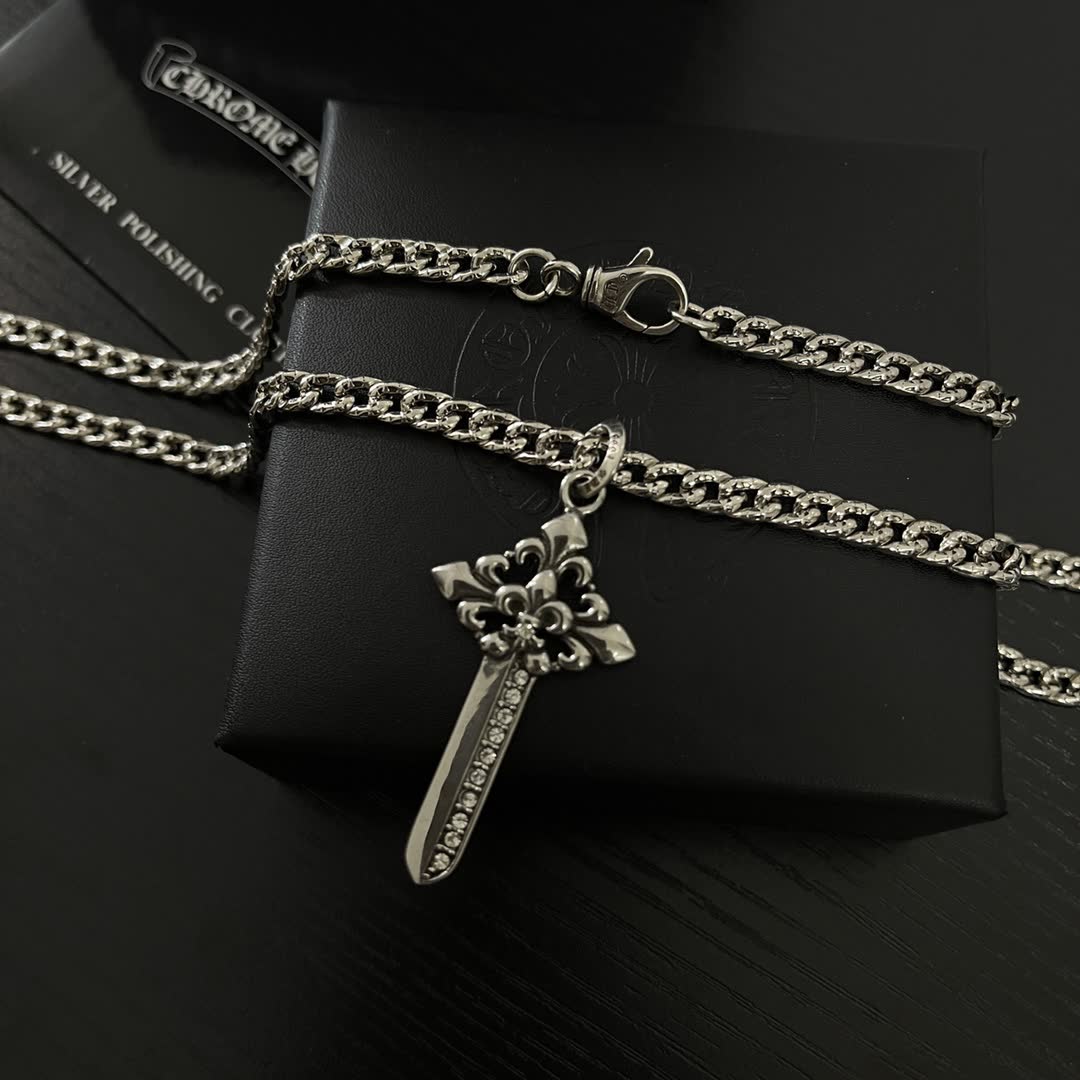 Chrome Hearts Silver Cross Pendant Necklace